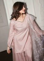 Blush Pink Silk 3-Piece Suit with Organza Dupatta