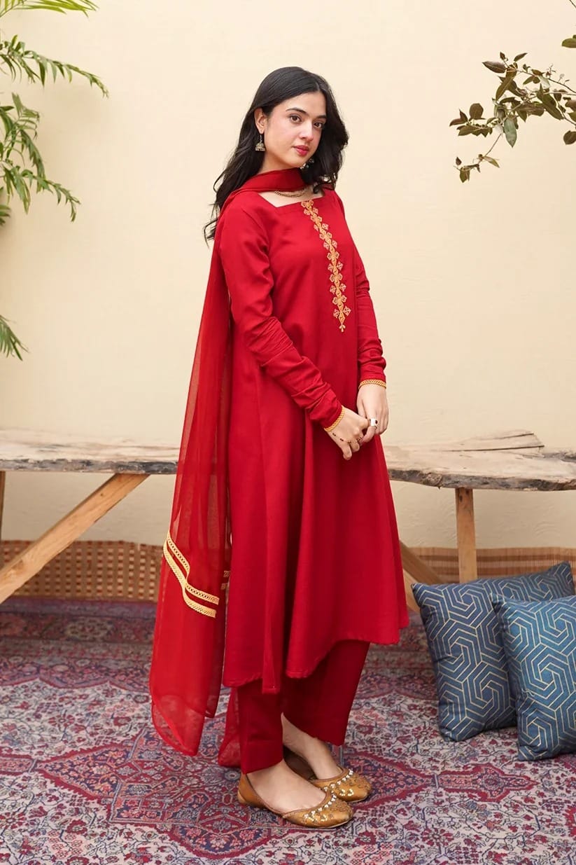 Classic Red Embroidered 3-Piece Suit
