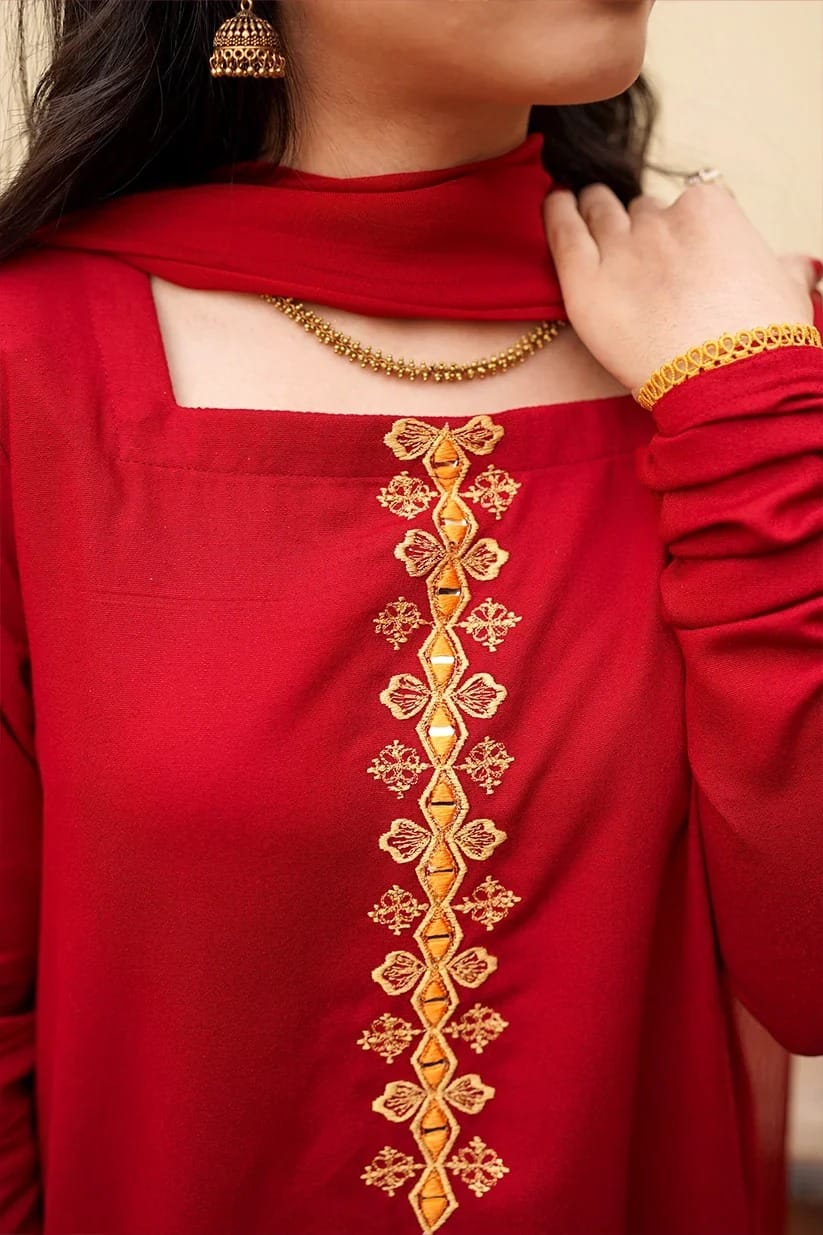 Classic Red Embroidered 3-Piece Suit