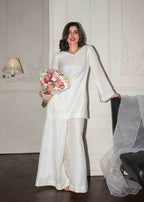 Blush Pink Silk 3-Piece Suit with Organza Dupatta