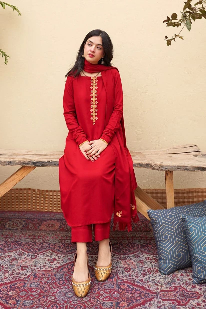 Classic Red Embroidered 3-Piece Suit