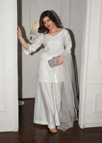 Blush Pink Silk 3-Piece Suit with Organza Dupatta