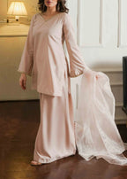 Blush Pink Silk 3-Piece Suit with Organza Dupatta