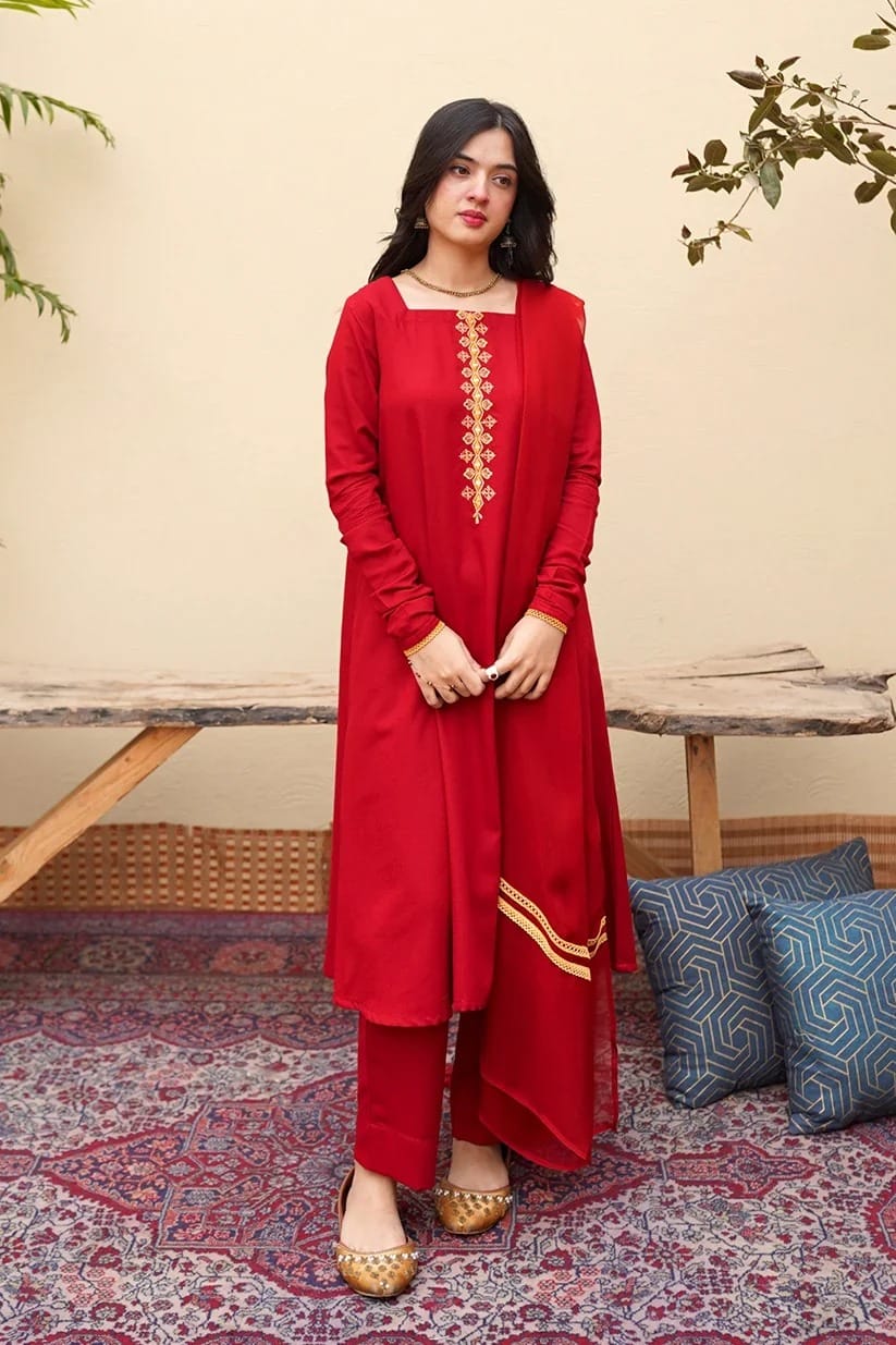 Classic Red Embroidered 3-Piece Suit